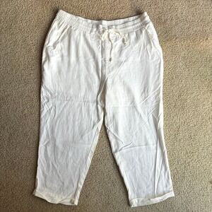 Como Vintage Off White Linen Crop Pants Womens XXL Beach Vacation Neutral Summer